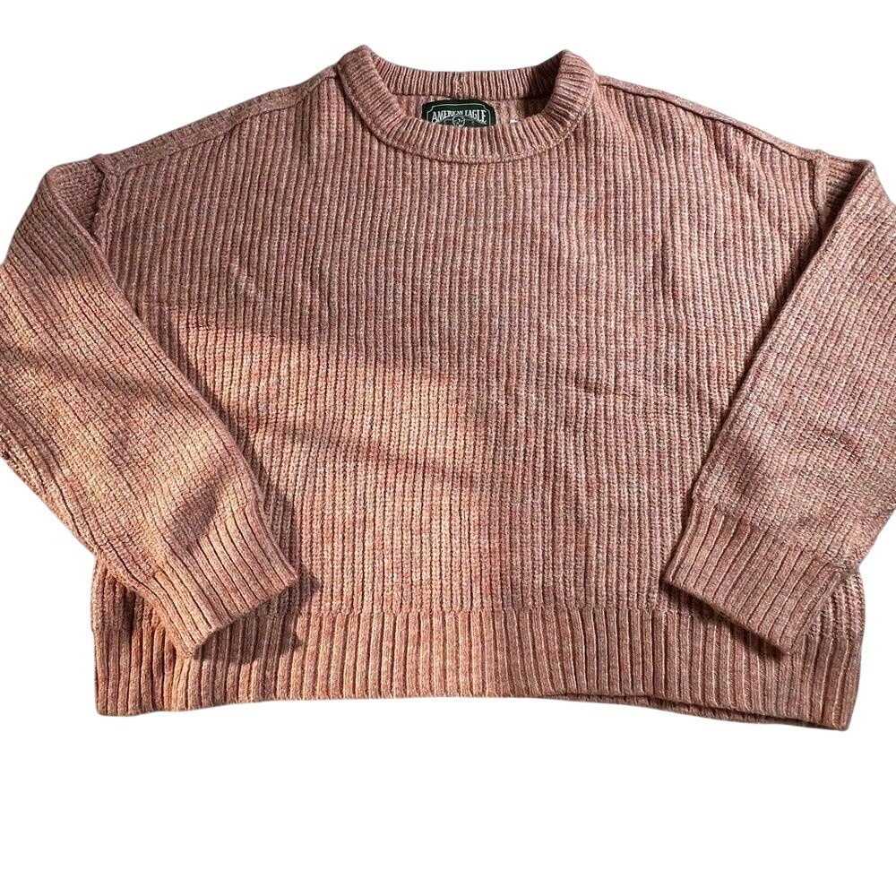 American Eagle Womens XL Marled Pink Oversized Crewneck Sweater Wool Blend